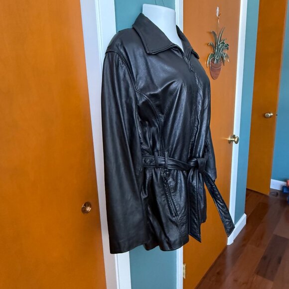 Lane Bryant Black Leather Jacket Belted Womens Size 22/24 Short MOTO Biker - Picture 7 of 16